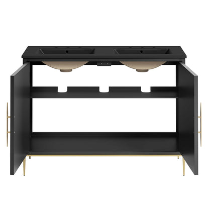 Awaken double-sink bathroom vanity with black frame and beige basins by Modway on Tampa Home & Garden Store
