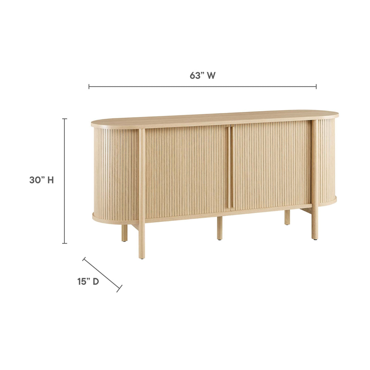 Cadence 63-inch curved sideboard by Modway in natural wood with vertical slat front on Tampa Home & Garden Store