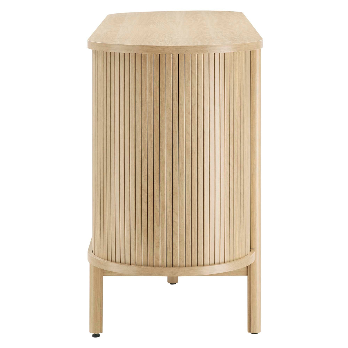 Cadence 63in curved sideboard with natural oak finish and vertical slat front on Tampa Home & Garden Store
