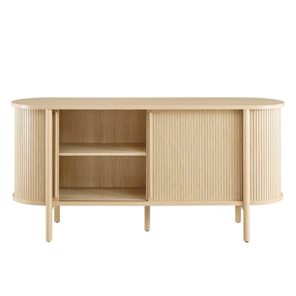 Cadence 63in curved sideboard by Modway in light wood with slatted curved ends and shelves on Tampa Home & Garden Store