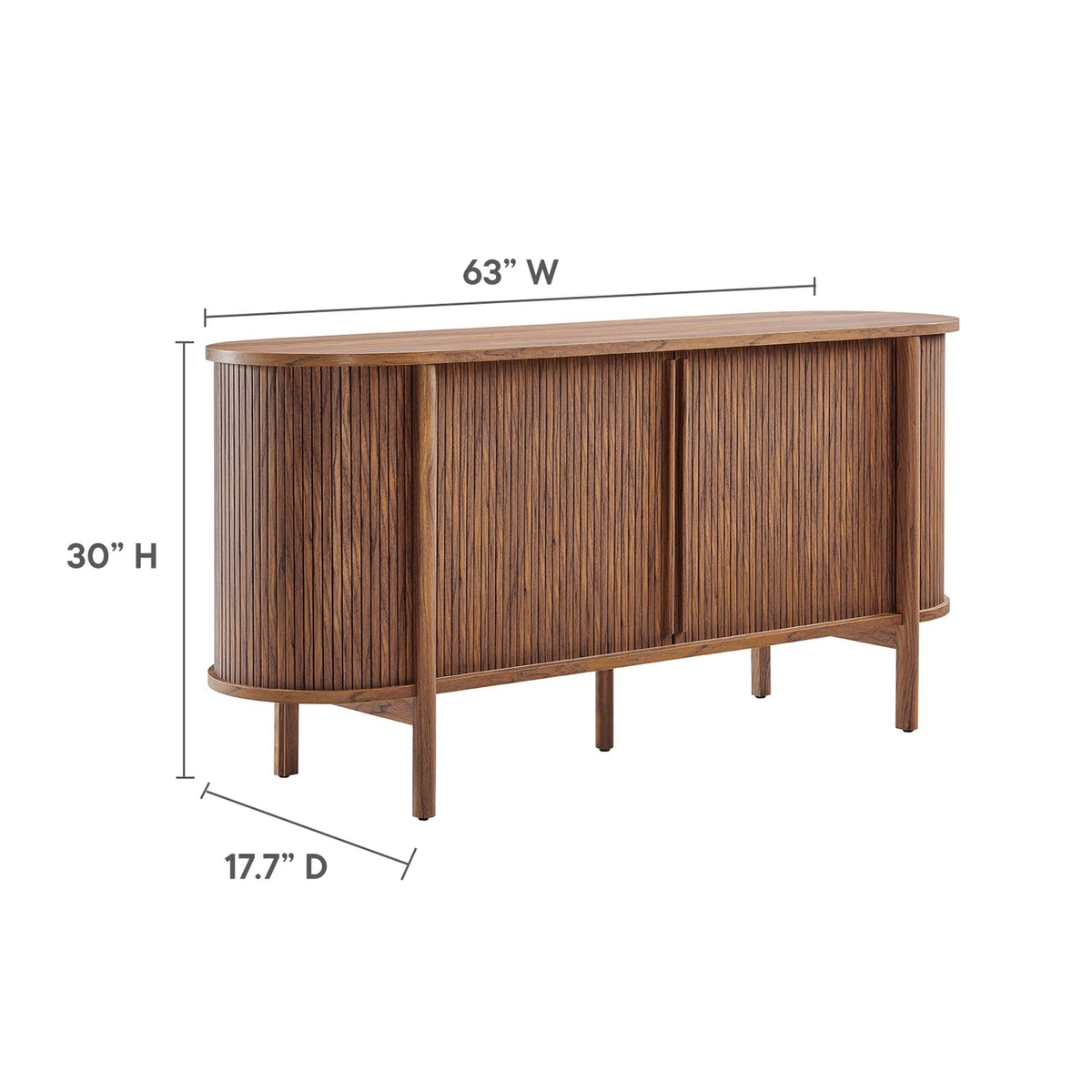 Cadence 63in Curved Sideboard with slat-front wood, 63in W HouseOfZazla on Tampa Home & Garden Store