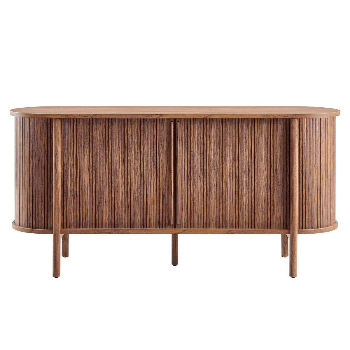 Cadence 63in curved sideboard with vertical wood slats in walnut finish HouseOfZazla on Tampa Home & Garden Store