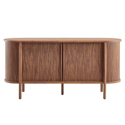 Cadence 63in curved sideboard with vertical wood slats in walnut finish HouseOfZazla on Tampa Home & Garden Store
