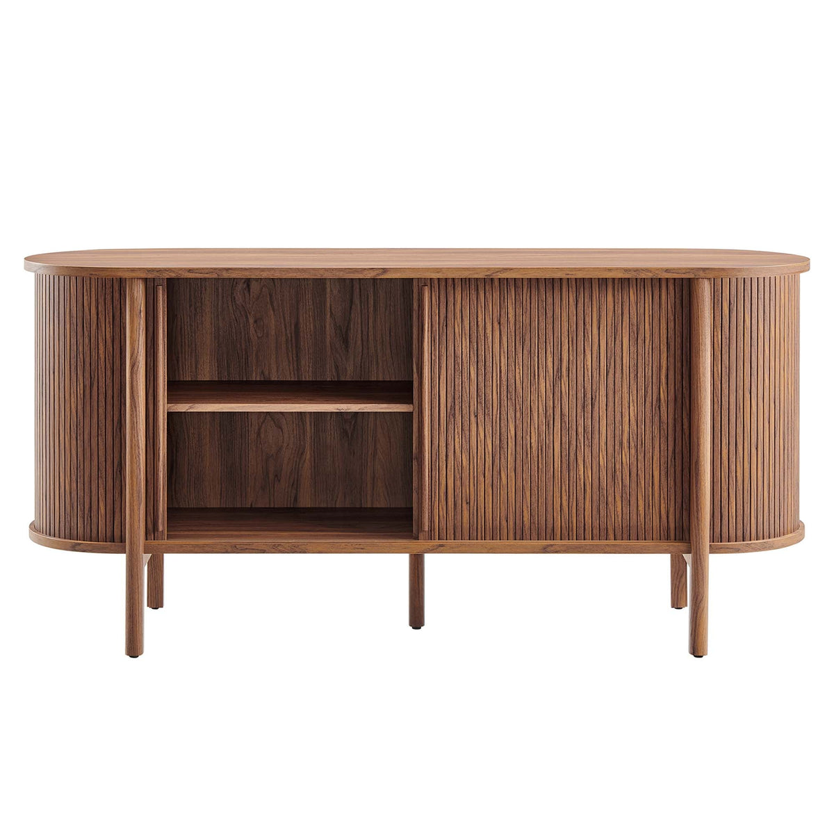 Cadence 63in curved sideboard with vertical wood slats and warm walnut veneer on Tampa Home & Garden Store