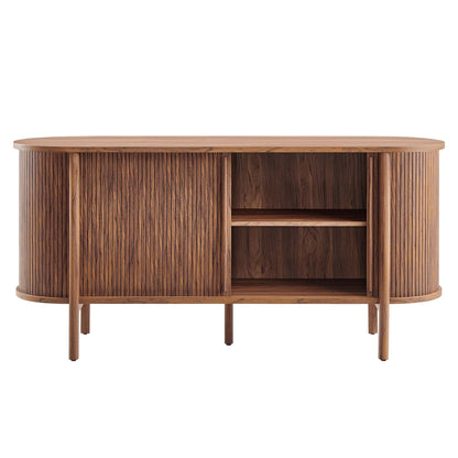 Cadence 63 curved sideboard by Modway in warm walnut with vertical slats and open shelf on Tampa Home & Garden Store