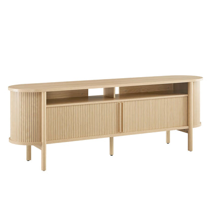 Cadence 71in curved TV stand light oak with slatted sides by HouseOfZazla on Tampa Home & Garden Store