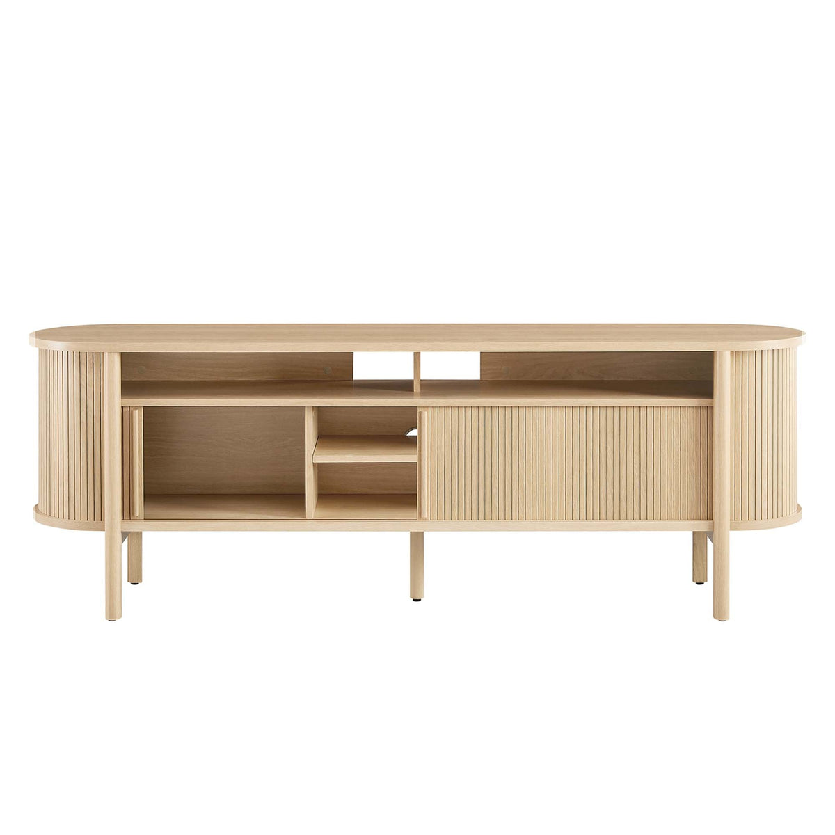 Cadence 71in curved TV stand by Modway, natural wood finish with slatted curved ends on Tampa Home & Garden Store