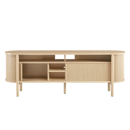 Cadence 71in curved TV stand by Modway, natural wood finish with slatted curved ends on Tampa Home & Garden Store
