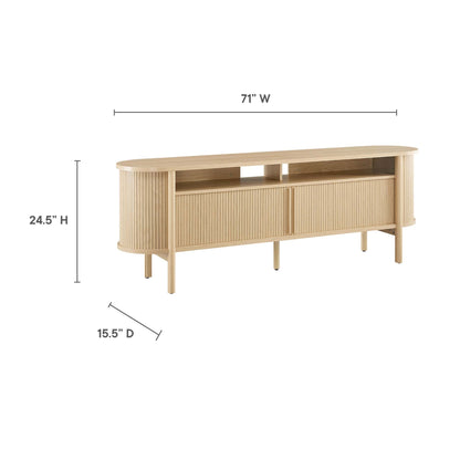 Cadence 71in curved TV stand Modway light wood slatted front 71W x 24.5H x 15.5D on Tampa Home & Garden Store