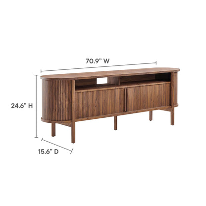 Cadence 71in curved TV stand by Modway in warm wood tone with vertical slat panels on Tampa Home & Garden Store