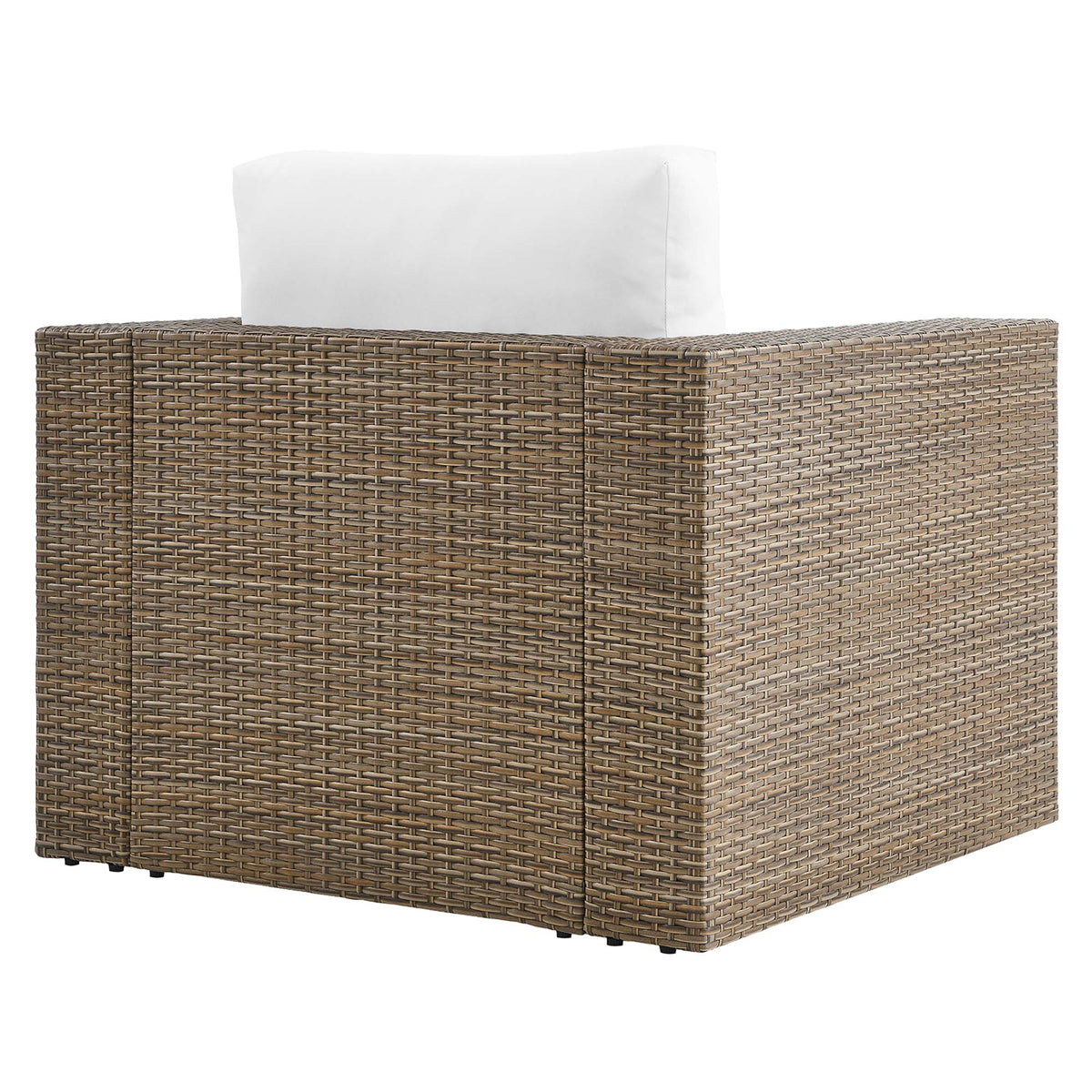 Convene outdoor patio armchair by Modway, brown woven wicker with white cushion on Tampa Home & Garden Store