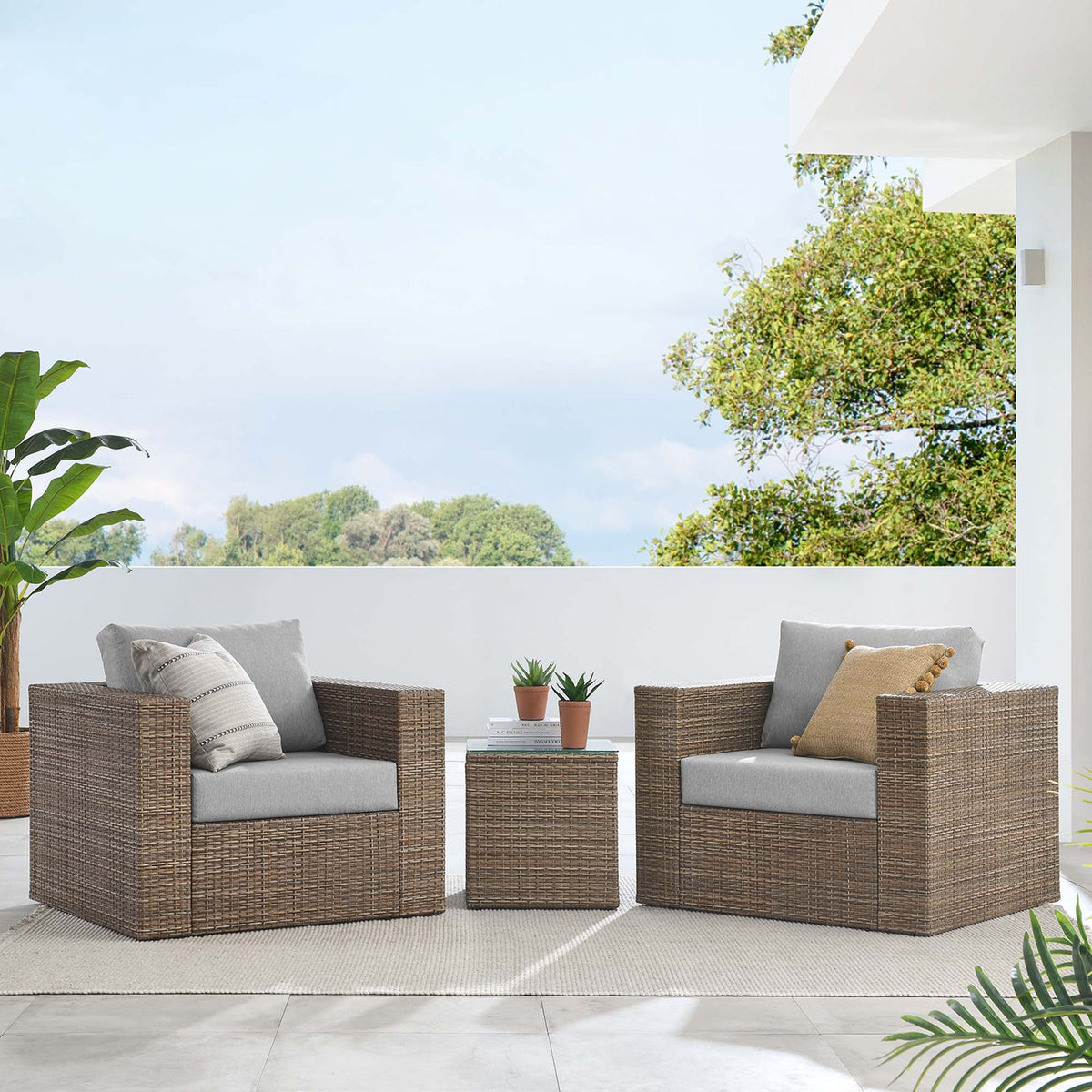 Convene 3-Piece patio sofa set brown wicker with light gray cushions by HouseOfZazla on Tampa Home & Garden Store