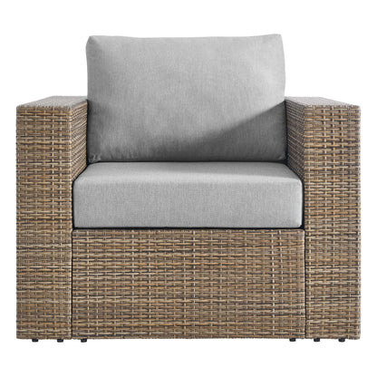 Convene 3-Piece Outdoor Patio Furniture Set by Modway, gray cushioned sofa with brown wicker arms on Tampa Home & Garden Store