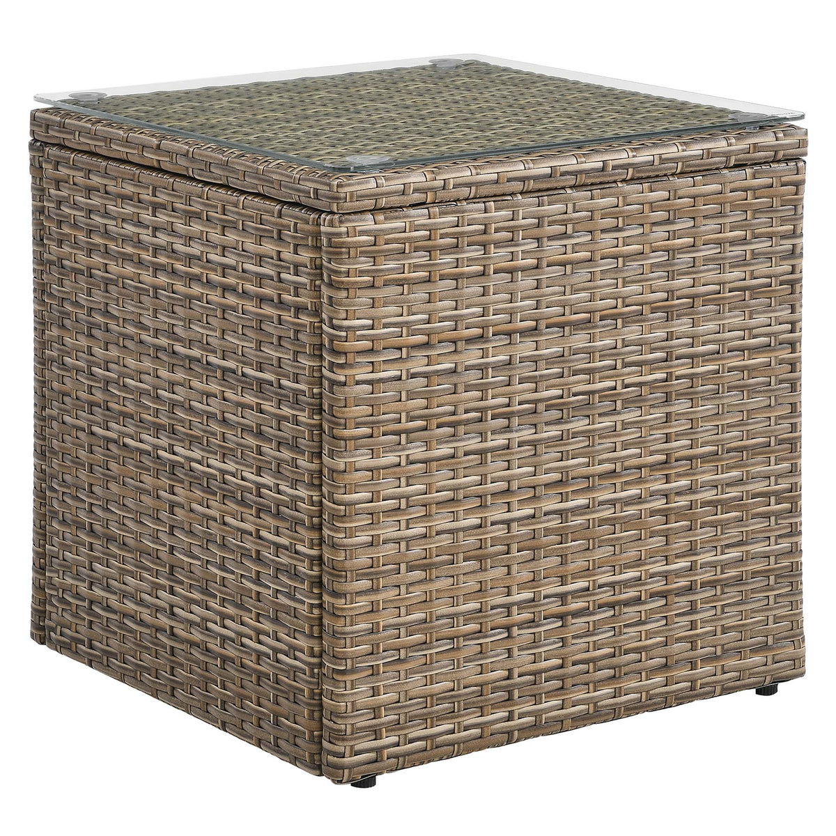Convene 3-Piece Outdoor Patio Sofa Table Set in brown wicker with glass top on Tampa Home & Garden Store