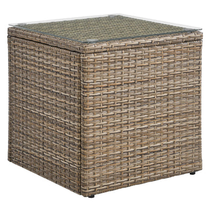 Convene 3-Piece Outdoor Patio Sofa Table Set in brown wicker with glass top on Tampa Home & Garden Store