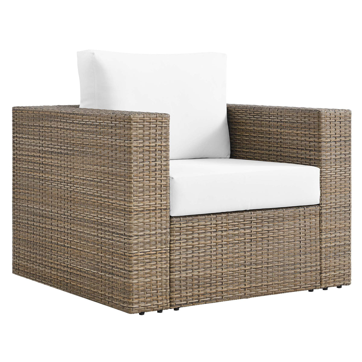 Convene 3-Piece Outdoor Patio Furniture Set by Modway brown wicker sectional with white cushions on Tampa Home & Garden Store