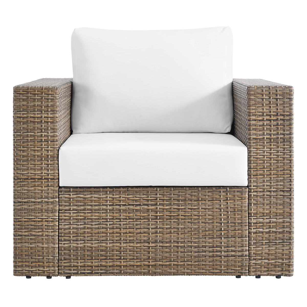 Convene 3-Piece Outdoor Patio Furniture Set by Modway wicker armchair with white cushions on Tampa Home & Garden Store