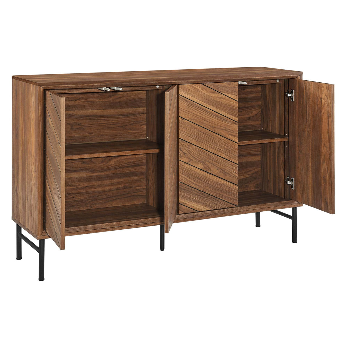Harper Chevron Sideboard by Modway with chevron wood doors, open shelves, black metal legs on Tampa Home & Garden Store