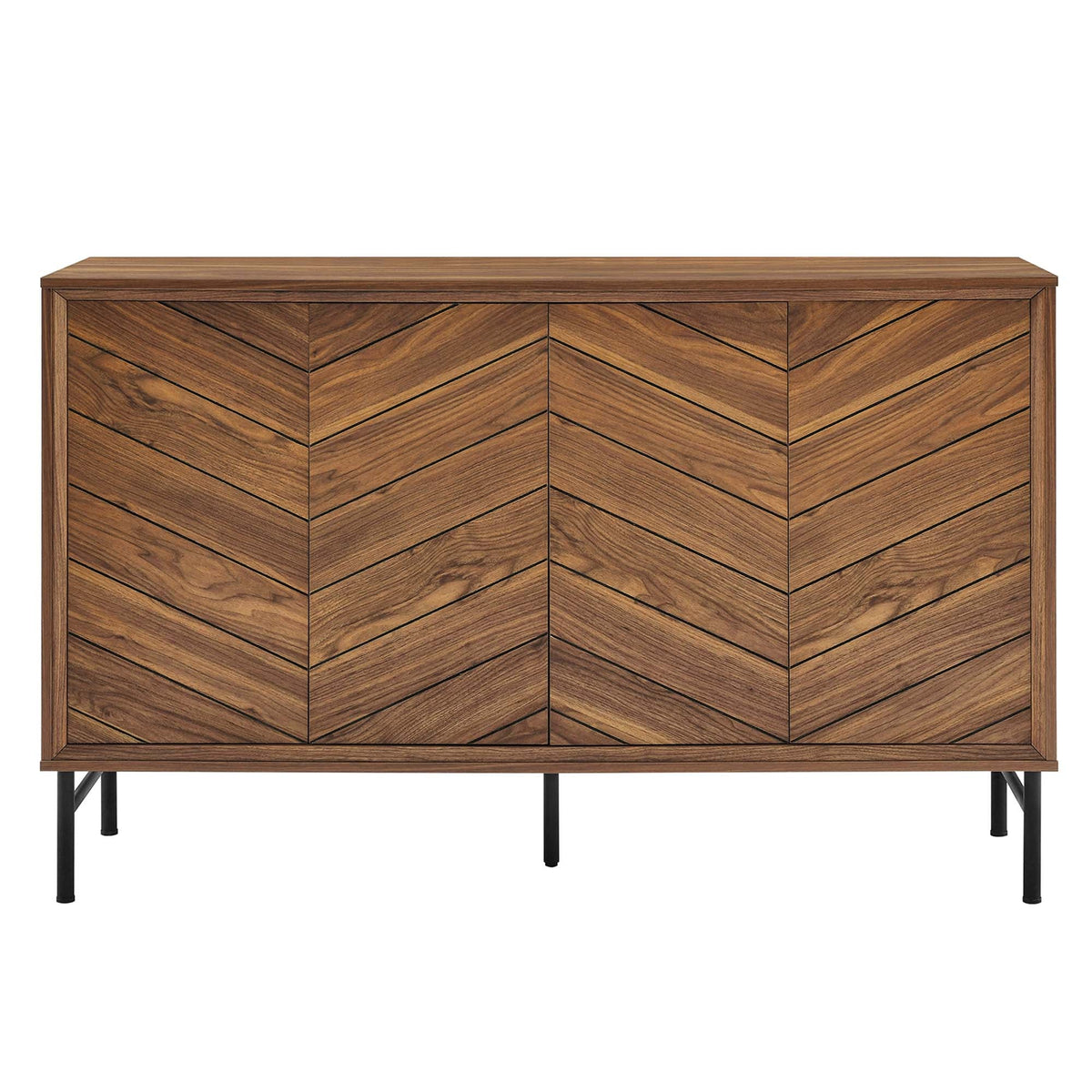 Harper Chevron Sideboard by Modway, walnut wood with chevron doors and black metal legs on Tampa Home & Garden Store
