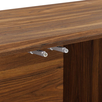 Harper Chevron Sideboard brown wood veneer finish with exposed silver metal drawer slides on Tampa Home & Garden Store