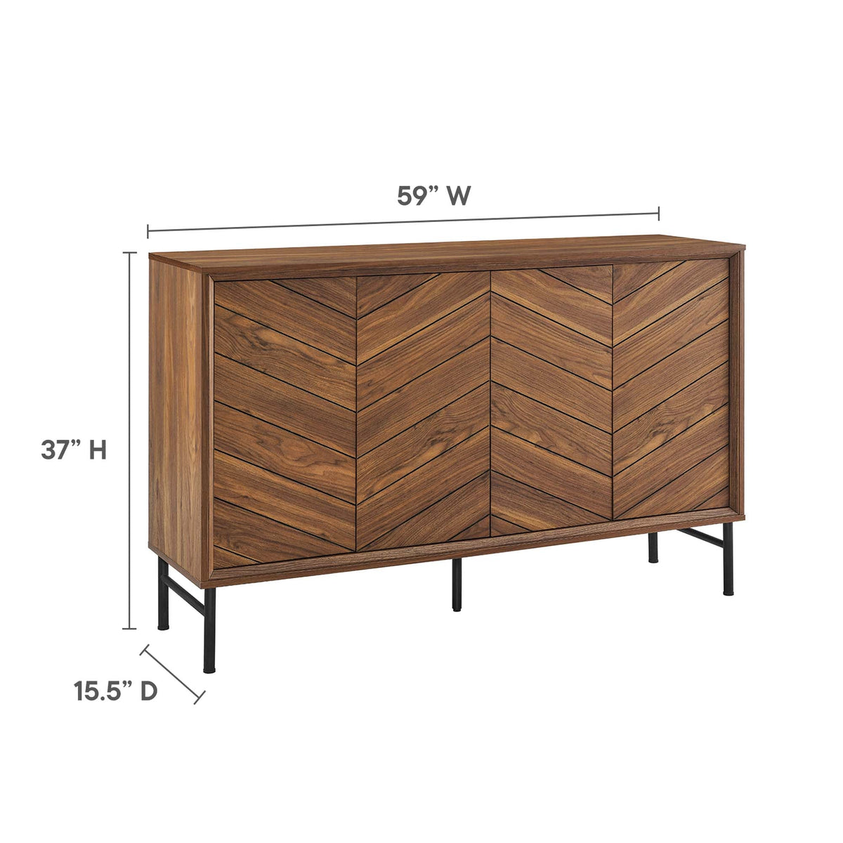 Harper Chevron Sideboard with chevron wood veneer doors, 59in wide, 37in high, 15.5in deep on Tampa Home & Garden Store