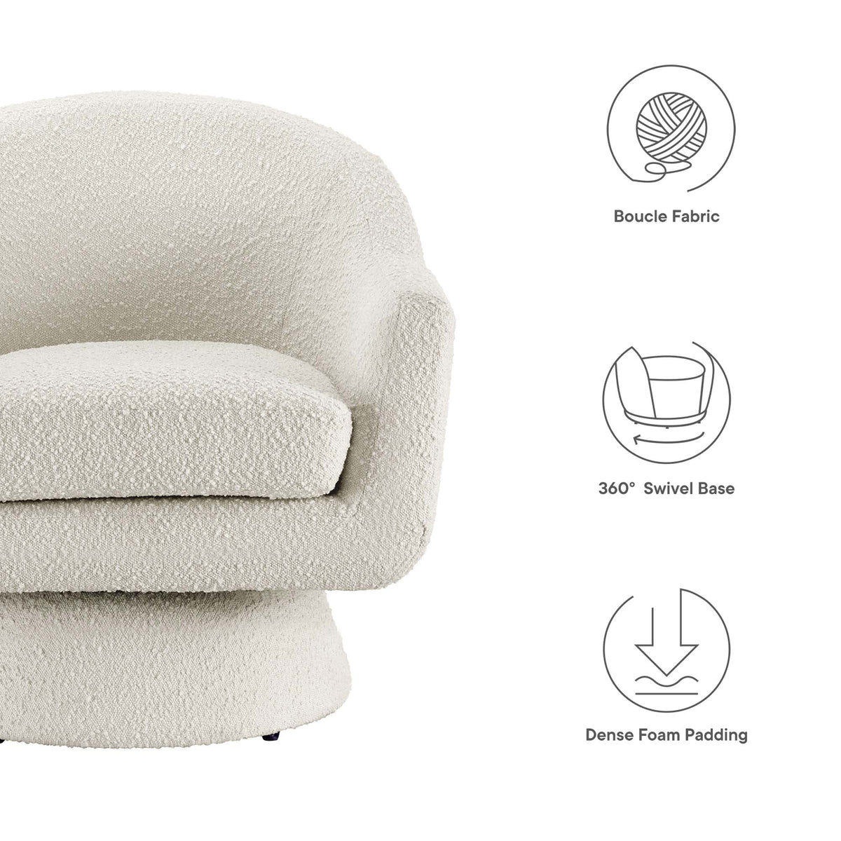 Astral Boucle Fabric Swivel Chair by Modway beige upholstery with 360° swivel base on Tampa Home & Garden Store