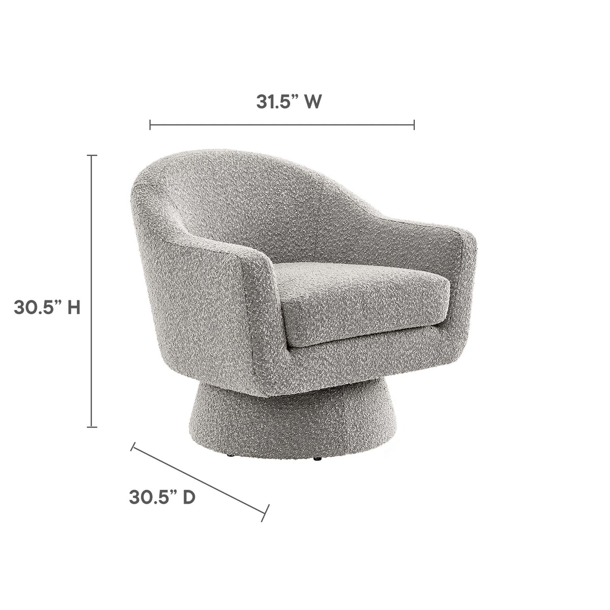 Astral Boucle Fabric Swivel Chair in light gray boucle, pedestal swivel base by Modway on Tampa Home & Garden Store
