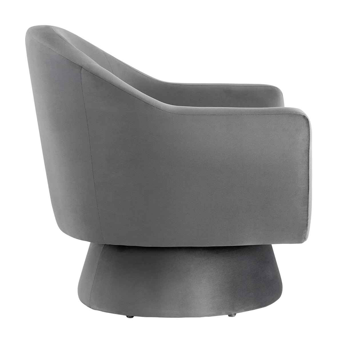 Astral performance velvet swivel accent chair in gray with a rounded wooden base on Tampa Home & Garden Store