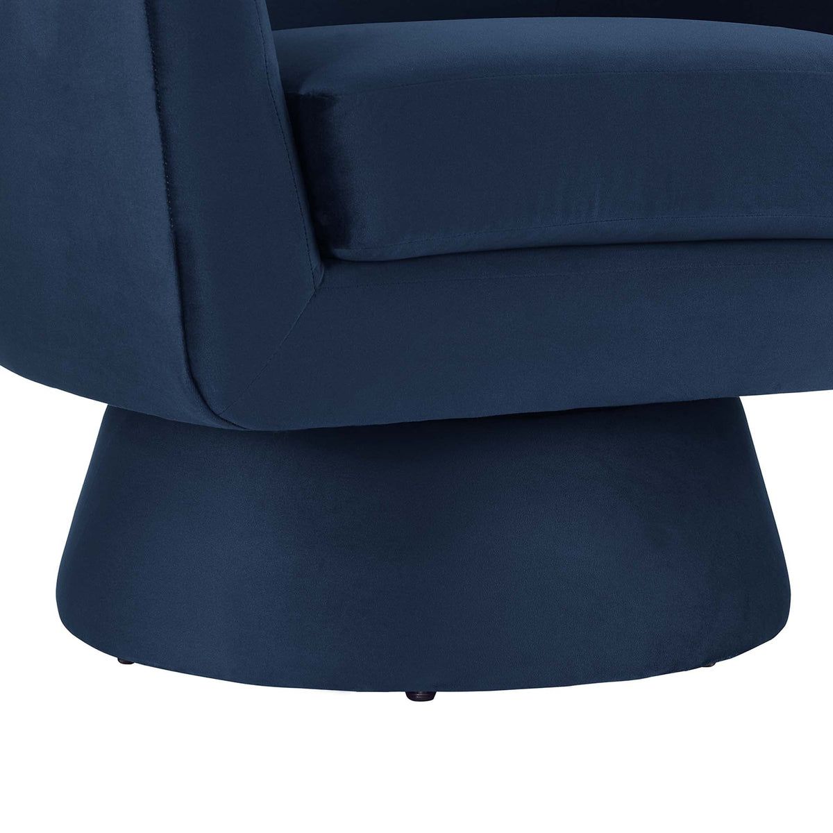 Astral Performance Velvet Swivel Accent Chair in navy blue velvet with curved cushions on Tampa Home & Garden Store