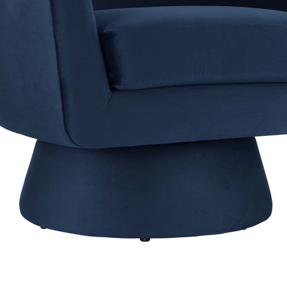Astral Performance Velvet Swivel Accent Chair in navy blue velvet with curved cushions on Tampa Home & Garden Store