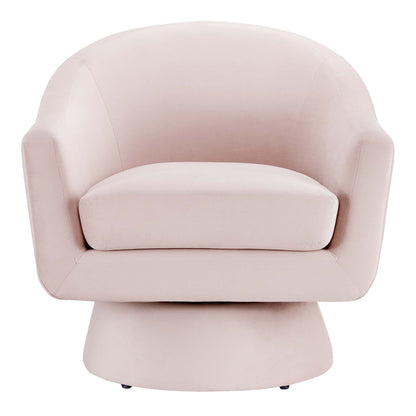 Astral Performance Velvet Swivel Chair in blush pink velvet with wood base by HouseOfZazla on Tampa Home & Garden Store