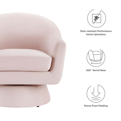 Astral Performance Velvet Swivel Chair in blush pink with wood base on Tampa Home & Garden Store