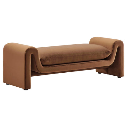 Waverly Performance Velvet Bench by Modway, tan upholstery with curved arms, living room on Tampa Home & Garden Store