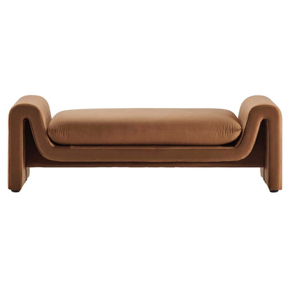 Waverly Performance Velvet Bench tan velvet with curved armrests by Modway on Tampa Home & Garden Store