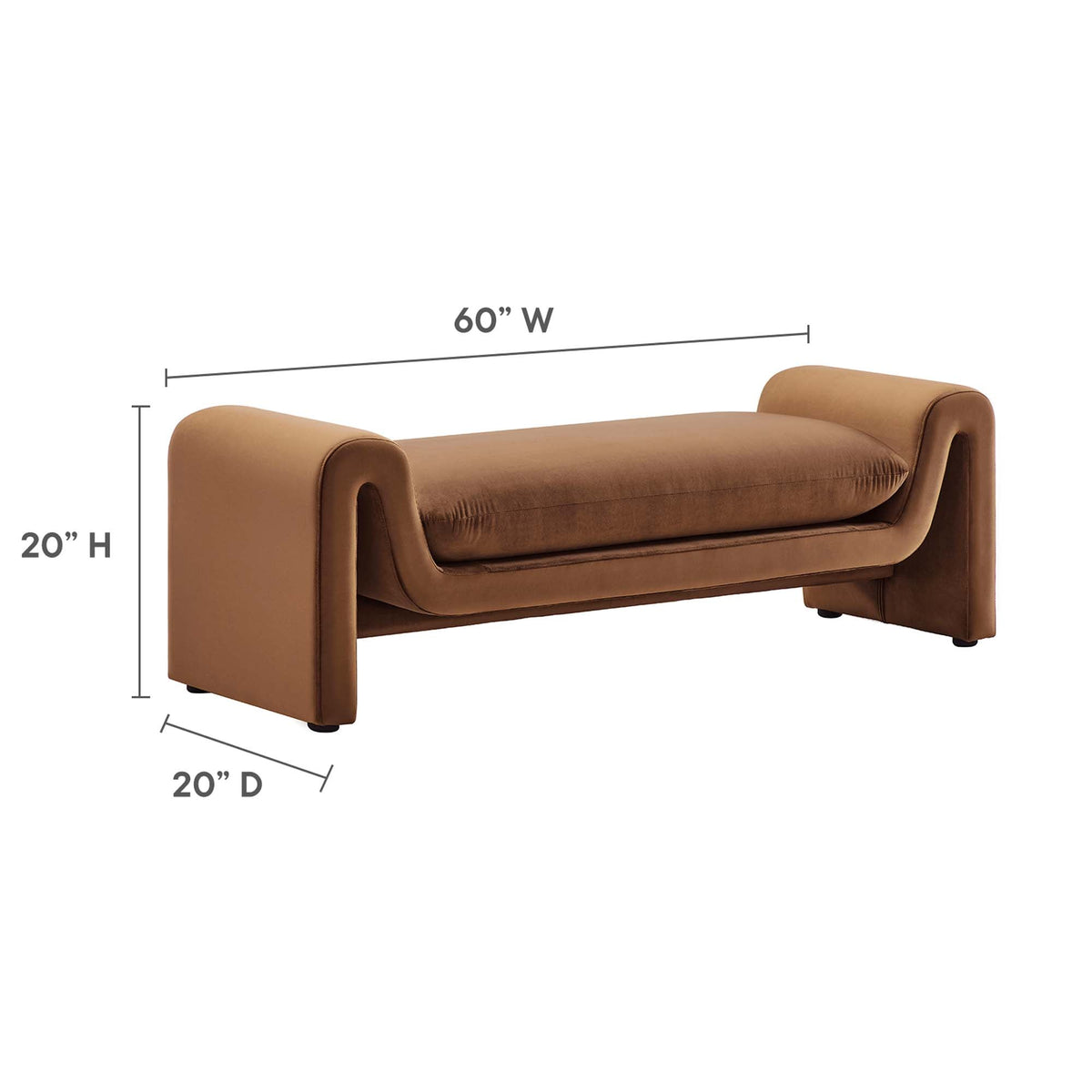 Waverly Performance Velvet Bench by Modway in tan velvet, 60 in wide on Tampa Home & Garden Store