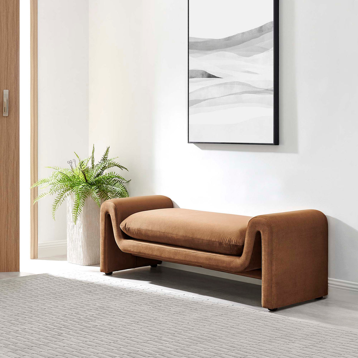 Waverly Performance Velvet Bench by Modway, brown velvet, compact living room seating on Tampa Home & Garden Store