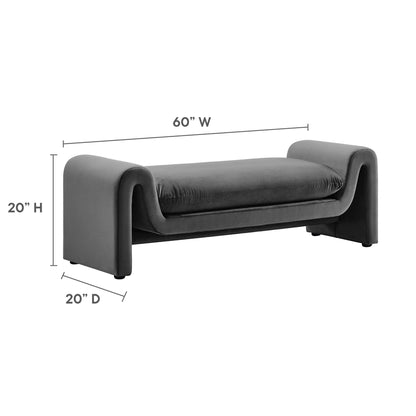 Waverly velvet bench in gray upholstery by Modway for living room, 60 in wide on Tampa Home & Garden Store