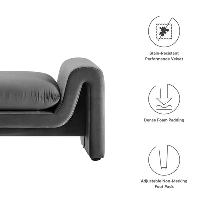 Waverly Performance Velvet Bench by Modway, charcoal gray velvet with curved arms on Tampa Home & Garden Store