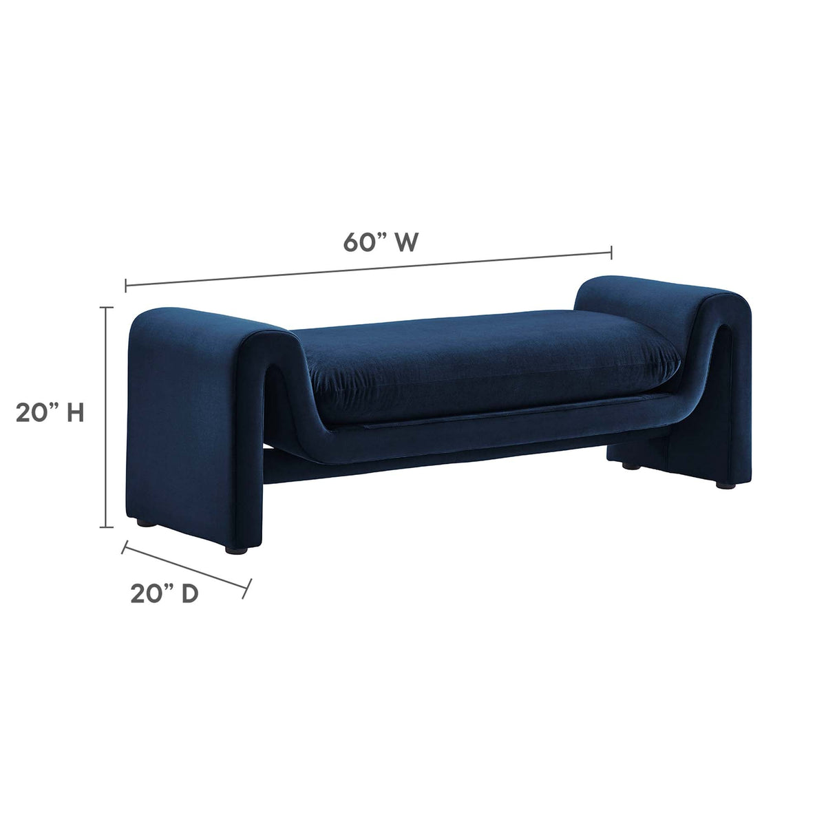 Waverly Performance Velvet Bench by Modway in blue velvet, 60-inch wide living room bench on Tampa Home & Garden Store