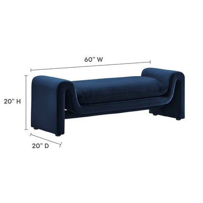 Waverly Performance Velvet Bench by Modway in blue velvet, 60-inch wide living room bench on Tampa Home & Garden Store