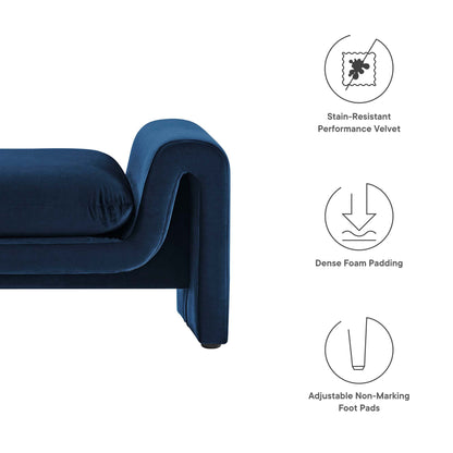 Waverly Performance Velvet Bench by Modway, blue velvet, dense foam padding, living room on Tampa Home & Garden Store