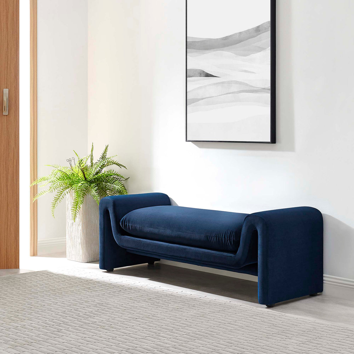 Waverly Performance Velvet Bench blue velvet by Modway for living room on Tampa Home & Garden Store