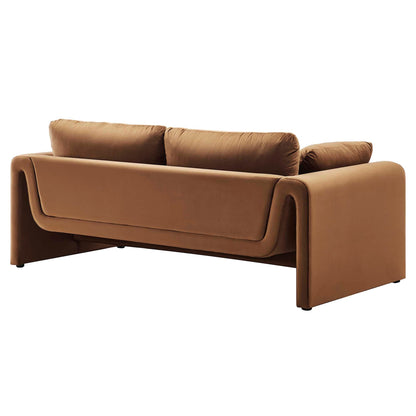 Waverly Performance Velvet Sofa by Modway, camel brown velvet with rounded arms on Tampa Home & Garden Store