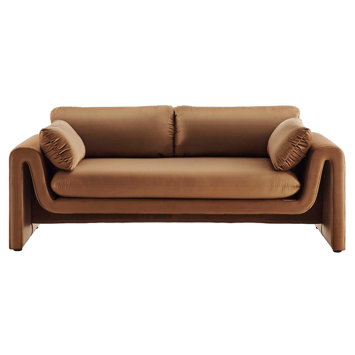 Waverly Performance Velvet Sofa tan brown velvet with plush back cushions and bolsters on Tampa Home & Garden Store