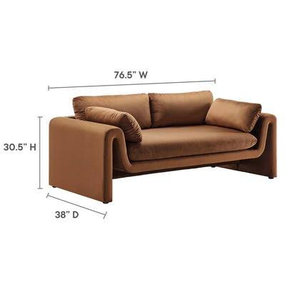Waverly Performance Velvet Sofa by Modway, tan velvet upholstery, 76.5W on Tampa Home & Garden Store