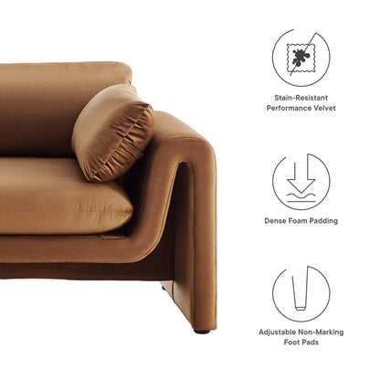 Waverly Performance Velvet Sofa by Modway in tan velvet upholstery with plush cushions on Tampa Home & Garden Store
