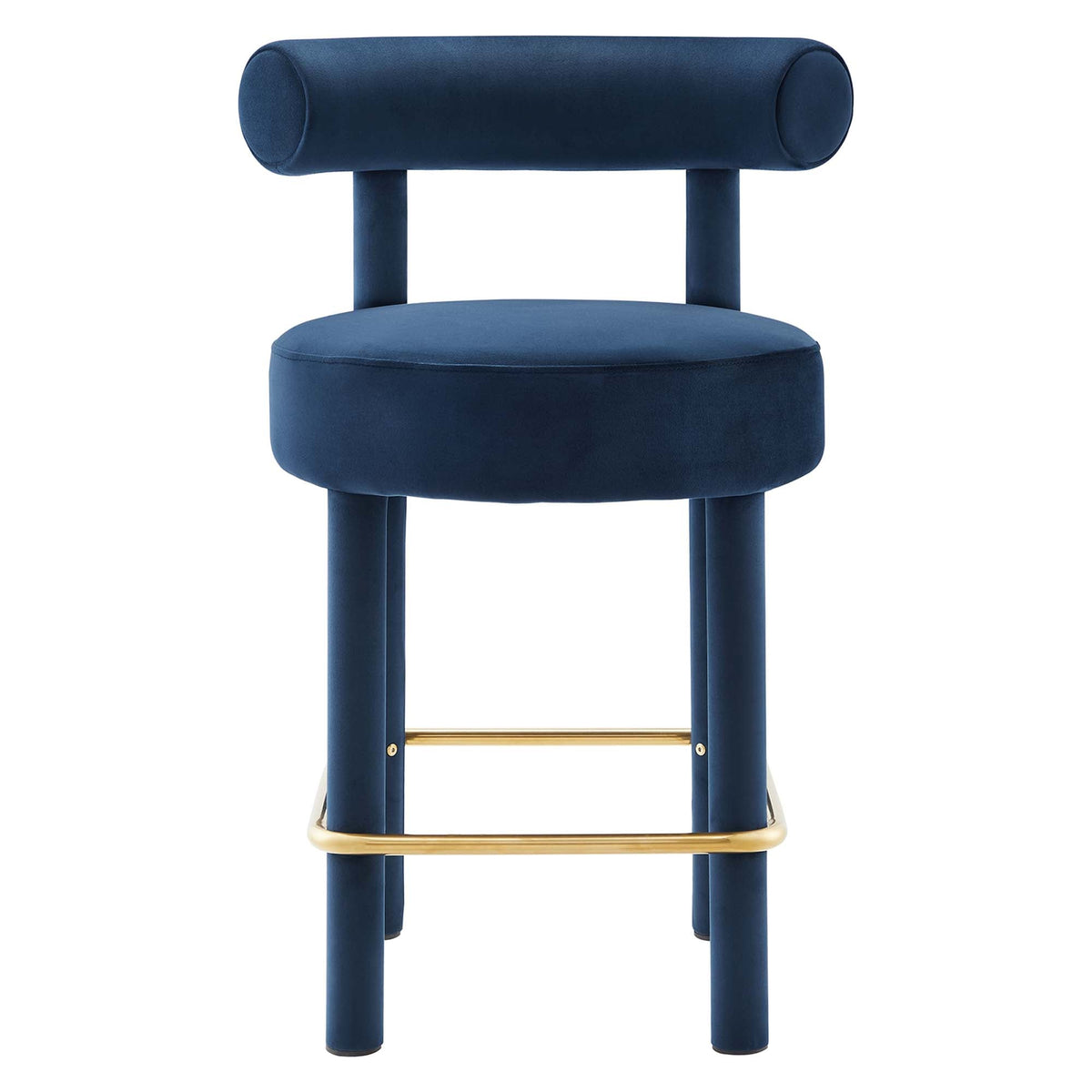 Toulouse Velvet Counter Stool by Modway in navy velvet with round seat and cylindrical backrest on Tampa Home & Garden Store