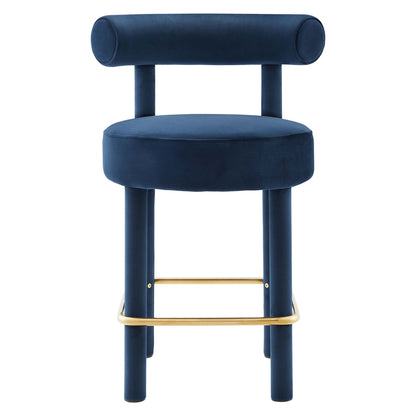 Toulouse Velvet Counter Stool by Modway in navy velvet with round seat and cylindrical backrest on Tampa Home & Garden Store