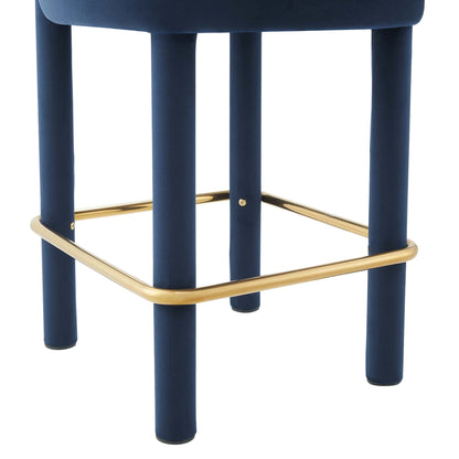 Toulouse Performance Velvet Counter Stool navy blue upholstery with gold metal footrest on Tampa Home & Garden Store