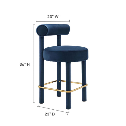 Toulouse Performance Velvet Counter Stool navy blue velvet with gold foot rail by HouseOfZazla on Tampa Home & Garden Store